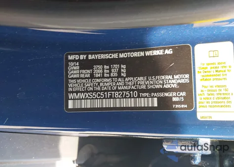 2015 Mini Hardtop Cooper z USA, uszkodzony, nr VIN WMWXS5C51FT827510